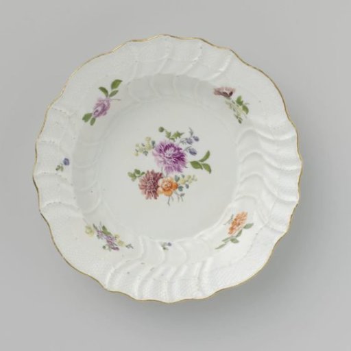 Plate, Multicolored Painted with German Flowers, Insects, and Fruits