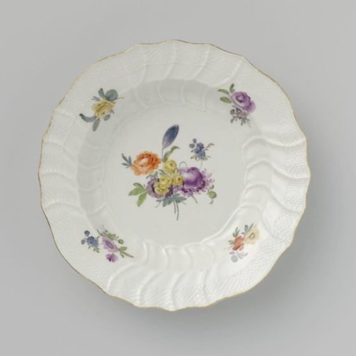 Plate, multicolored painted with German flowers, insects and fruits