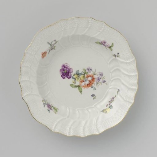 Plate, multicolored painted with German flowers, insects and fruits