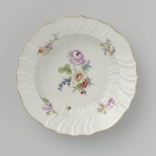 Plate, multicolored painted with German flowers, insects and fruits