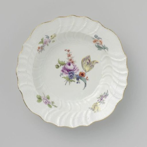 Plate, multicolored painted with German flowers, insects and fruits