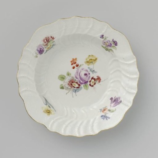 Plate, multicolored painted with German flowers, insects and fruits