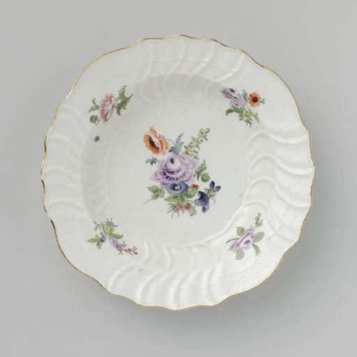 Plate, multicolored painted with German flowers, insects and fruits