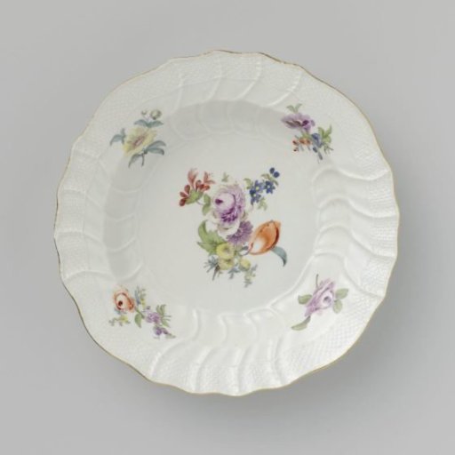 Plate, multicolored painted with German Flowers, insects and fruits