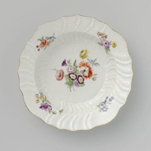 Plate, multicolored painted with German Flowers, insects and fruits