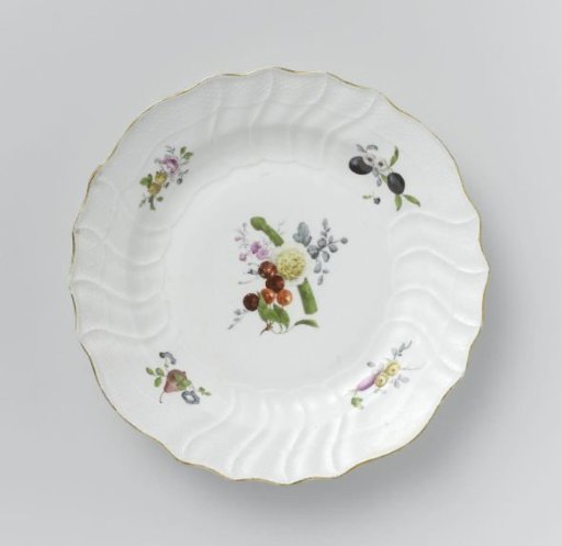Plate, multicolored painted with German Flowers, insects and fruits