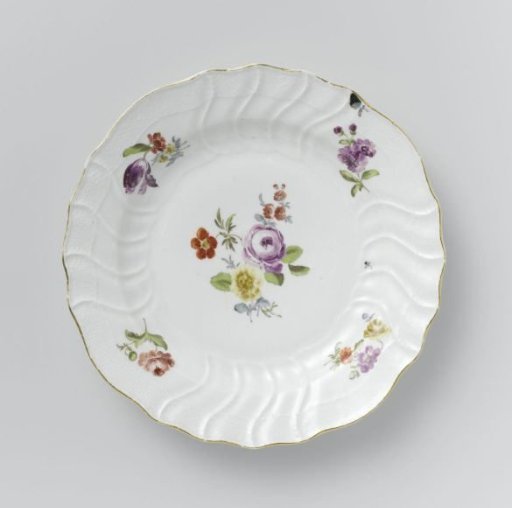 Plate, multicolored painted with German Flowers, Insects and Fruits