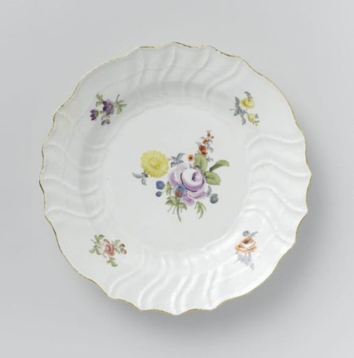 Plate, multicolored painted with German Flowers, Insects and Fruits
