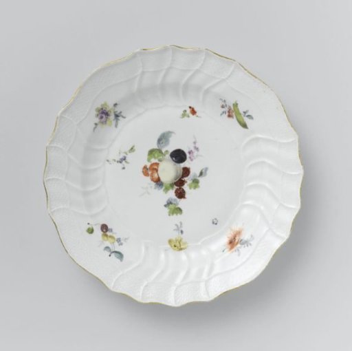 Plate, multicolored painted with German Flowers, Insects and Fruits