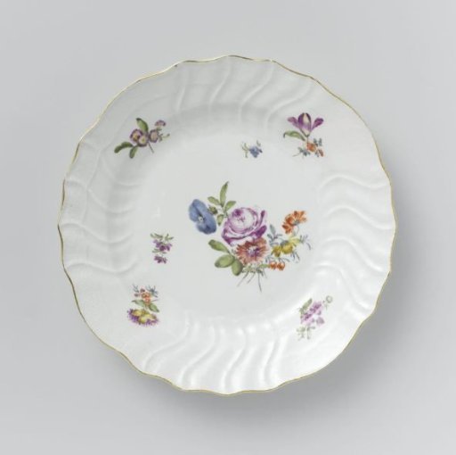 Plate, Multicolored Painted with German Flowers, Insects, and Fruits