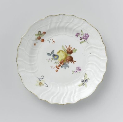 Plate, Multicolored Painted with German Flowers, Insects, and Fruits