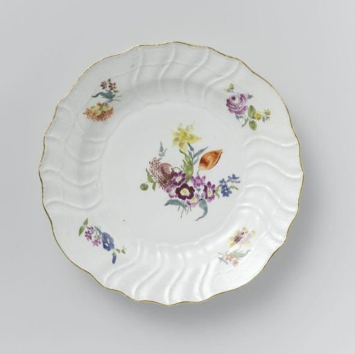 Plate, Multicolored Painted with German Flowers, Insects, and Fruits