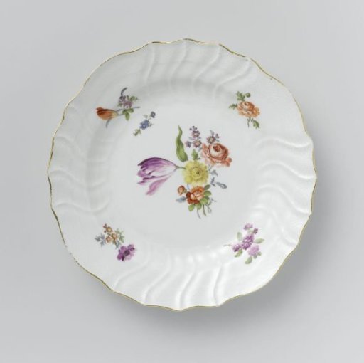 Plate, Multicolored Painted with German Flowers, Insects, and Fruits