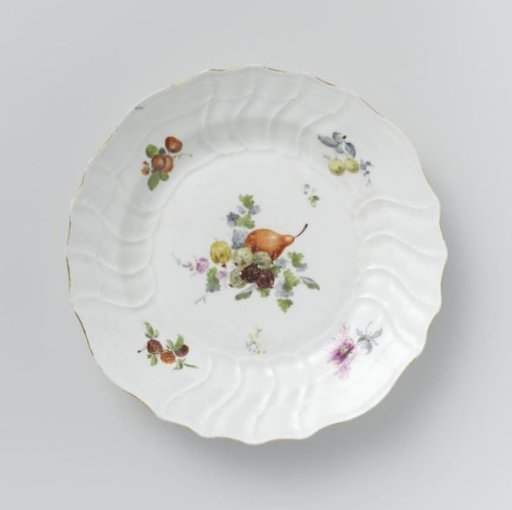 Plate, Multicolored Painted with German Flowers, Insects, and Fruits
