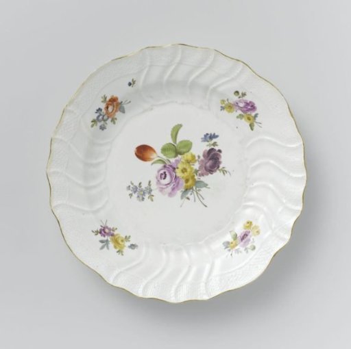 Plate, multicolored painted with German flowers, insects, and fruits
