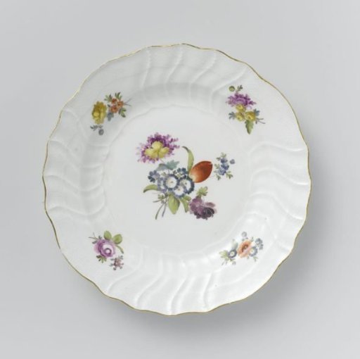 Plate, multicolored painted with German flowers, insects, and fruits