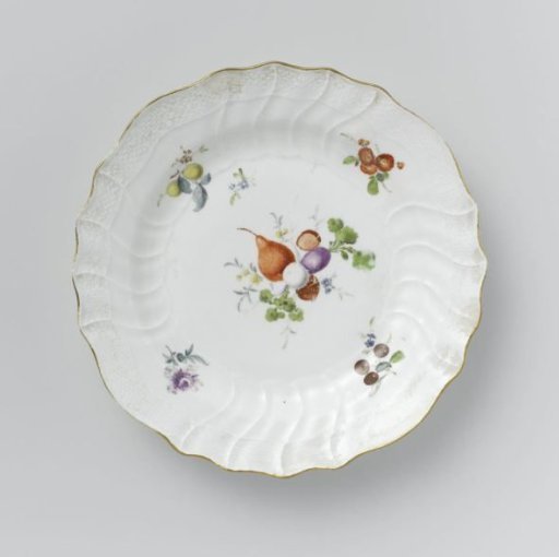 Plate, multicolored painted with German flowers, insects, and fruits