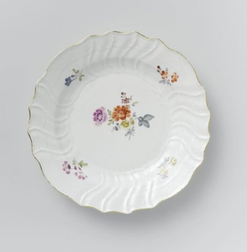 Plate, multicolored painted with German flowers, insects and fruits