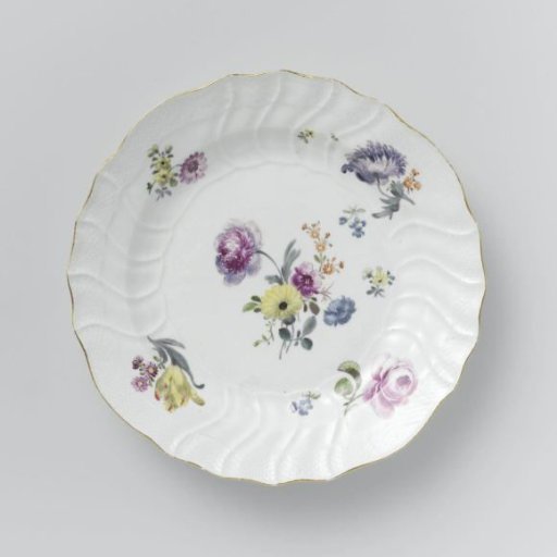 Plate, multicolored painted with German flowers, insects, and fruits