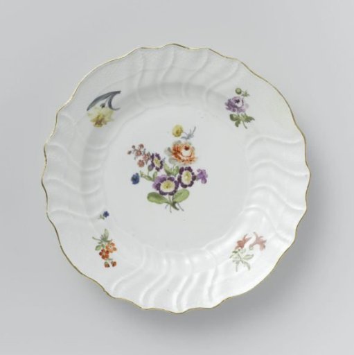 Plate, multicolored painted with German flowers, insects, and fruits