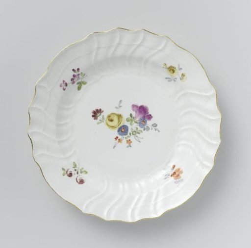 Plate, multicolored painted with German flowers, insects, and fruits