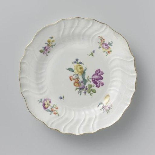 Plate, multicolored painted with German flowers, insects and fruits