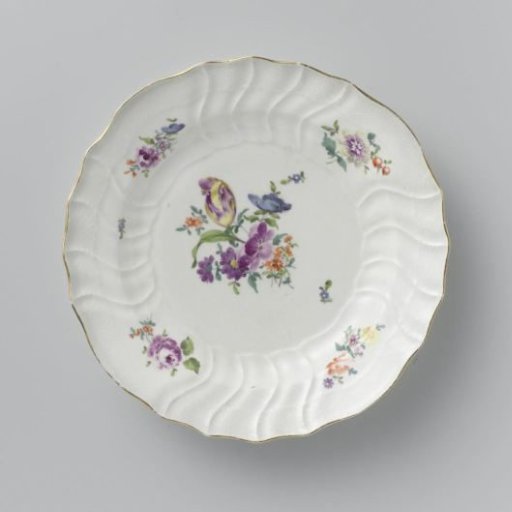 Plate, multicolored painted with German flowers, insects and fruits