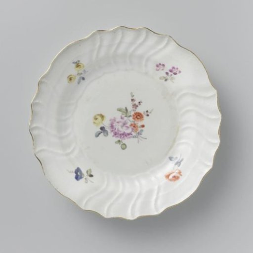 Plate, multicolored painted with German flowers, insects and fruits