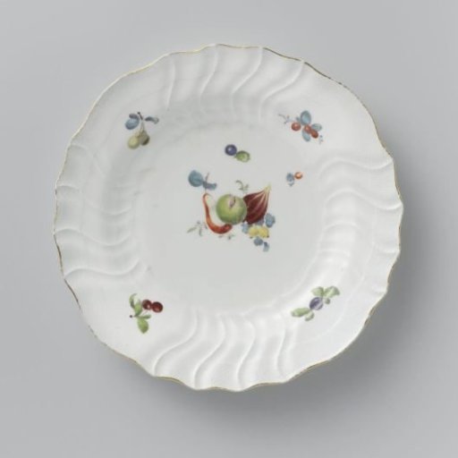 Plate, multicolored painted with German flowers, insects and fruits