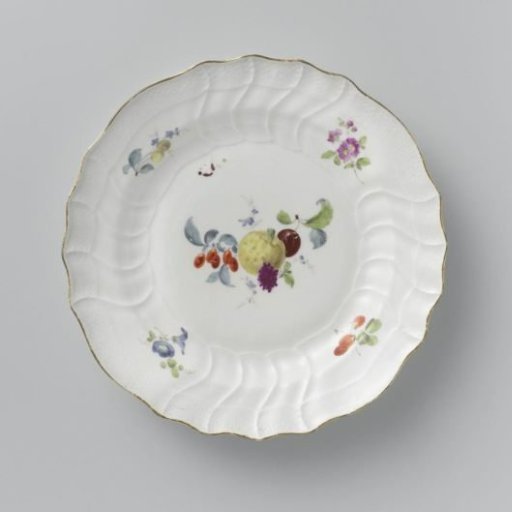 Plate, multicolored painted with German flowers, insects and fruits