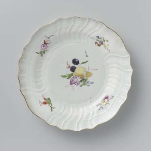 Plate, multicolored painted with German flowers, insects and fruits