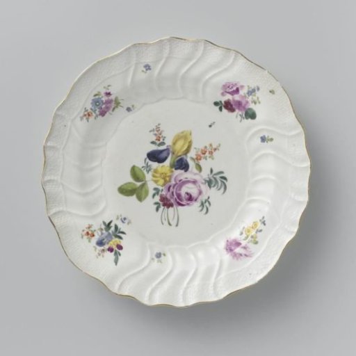 Plate, multicolored painted with German flowers, insects and fruits