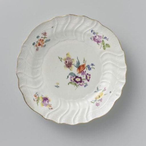 Plate, multicolored painted with German flowers, insects and fruits