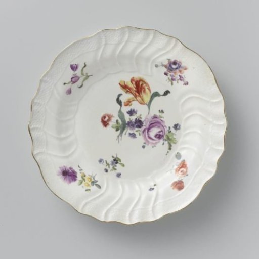 Plate, multicolored painted with German flowers, insects and fruits