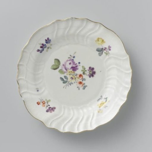 Plate, multicolored painted with German flowers, insects and fruits