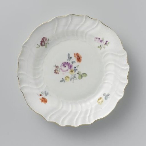 Plate, multicolored painted with German flowers, insects and fruits