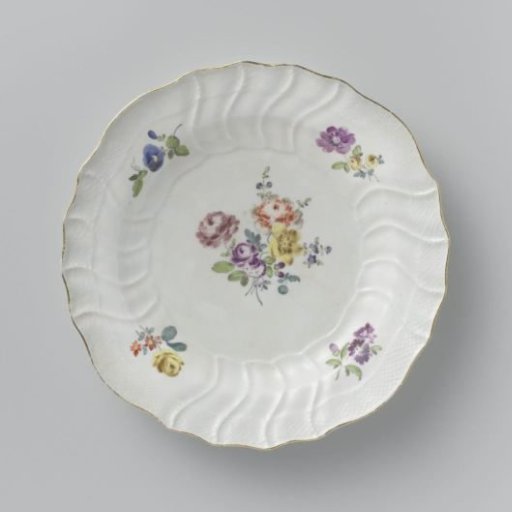 Plate, multicolored painted with German flowers, insects and fruits