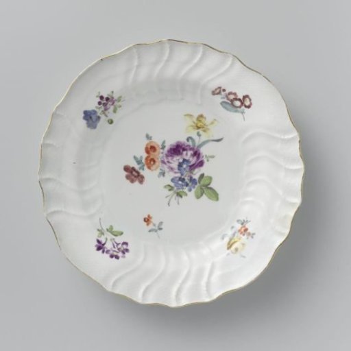 Plate, multicolored painted with German flowers, insects and fruits