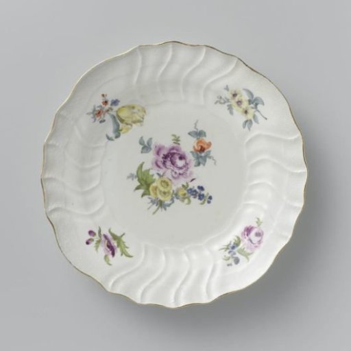 Plate, multicolored painted with German flowers, insects and fruits