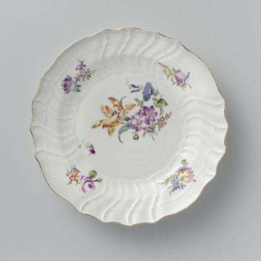 Plate, Colorfully Painted with German Flowers, Insects and Fruits
