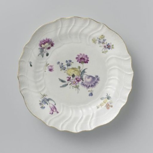 Plate, Colorfully Painted with German Flowers, Insects and Fruits
