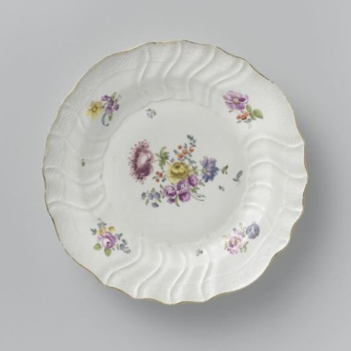 Plate, Colorfully Painted with German Flowers, Insects and Fruits