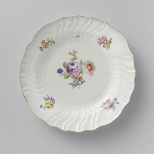 Plate, Colorfully Painted with German Flowers, Insects and Fruits