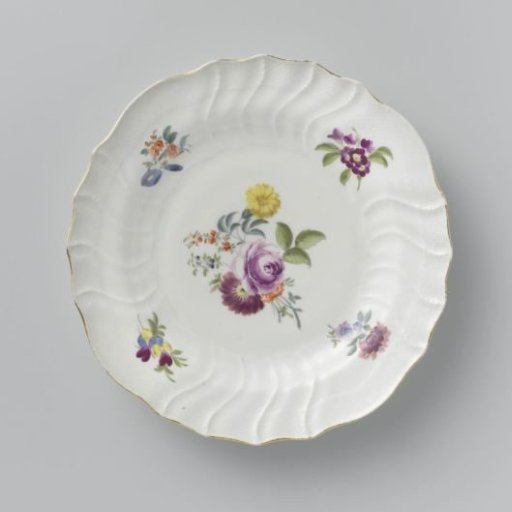 Plate, Multicolored Painted with German Flowers, Insects, and Fruits