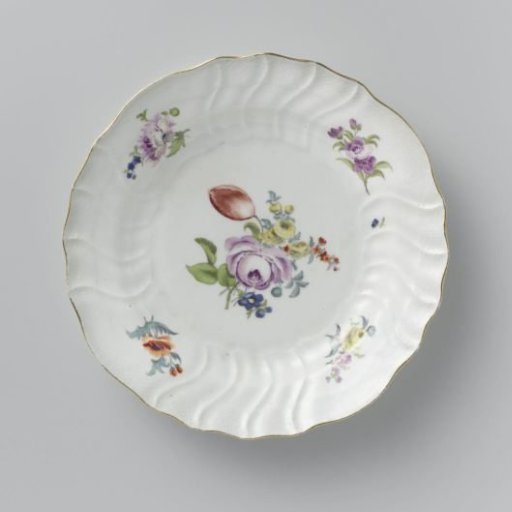 Plate, Multicolored Painted with German Flowers, Insects, and Fruits
