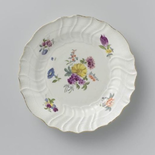 Plate, Multicolored Painted with German Flowers, Insects, and Fruits