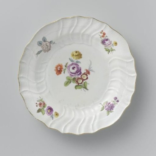 Plate, Multicolored Painted with German Flowers, Insects, and Fruits