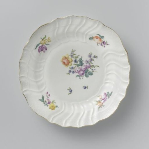 Plate, Multicolored Painted with German Flowers, Insects, and Fruits