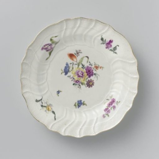 Plate, Multicolored Painted with German Flowers, Insects, and Fruits