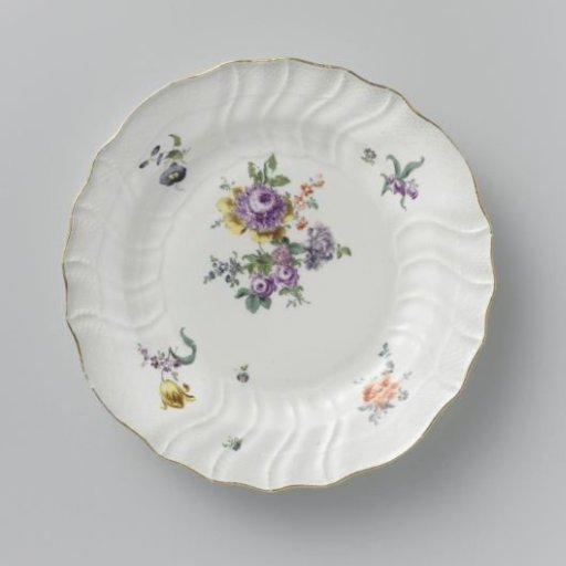 Plate, Multicolored Painted with German Flowers, Insects, and Fruits